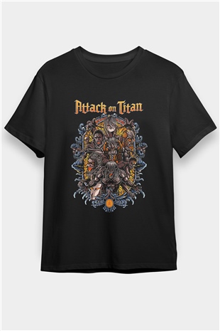 Attack On Titan Baskılı Unisex Siyah Tişört - Tshirt