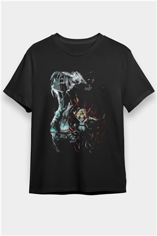Attack On Titan Baskılı Unisex Siyah Tişört - Tshirt