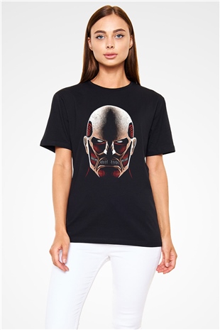 Attack On Titan Baskılı Unisex Siyah Tişört - Tshirt