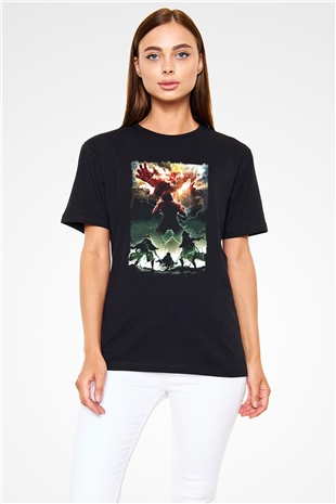 Attack On Titan Baskılı Unisex Siyah Tişört - Tshirt