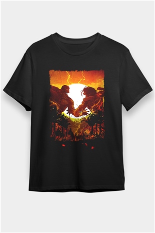 Attack On Titan Baskılı Unisex Siyah Tişört - Tshirt