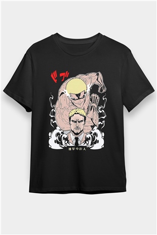 Attack On Titan Baskılı Unisex Siyah Tişört - Tshirt