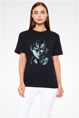 Attack On Titan Baskılı Unisex Siyah Tişört - Tshirt
