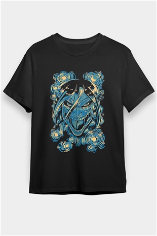 Attack On Titan Baskılı Unisex Siyah Tişört - Tshirt