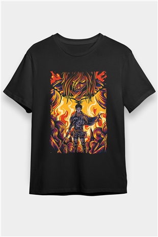 Attack On Titan Baskılı Unisex Siyah Tişört - Tshirt