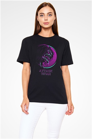 Attack On Titan Baskılı Unisex Siyah Tişört - Tshirt