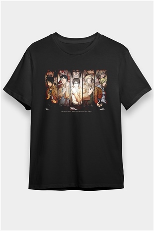 Attack On Titan Baskılı Unisex Siyah Tişört - Tshirt