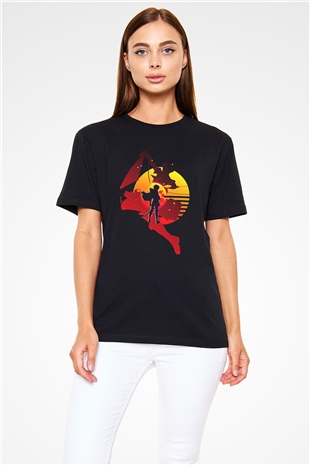 Attack On Titan Baskılı Unisex Siyah Tişört - Tshirt