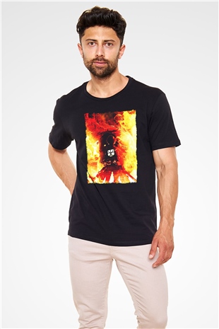 Attack On Titan Baskılı Unisex Siyah Tişört - Tshirt