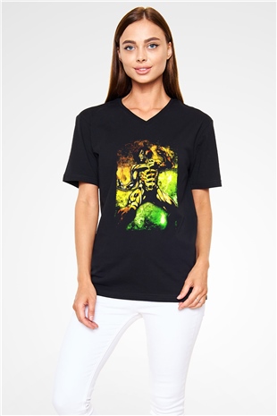 Attack On Titan Baskılı Unisex Siyah V Yaka Tişört - Tshirt