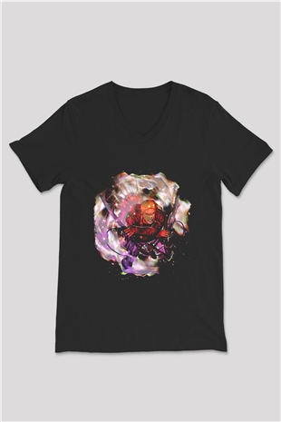 Attack On Titan Baskılı Unisex Siyah V Yaka Tişört - Tshirt
