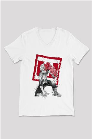 Attack On Titan Baskılı Unisex Siyah V Yaka Tişört - Tshirt