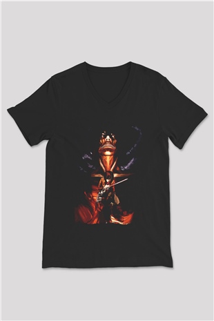 Attack On Titan Baskılı Unisex Siyah V Yaka Tişört - Tshirt