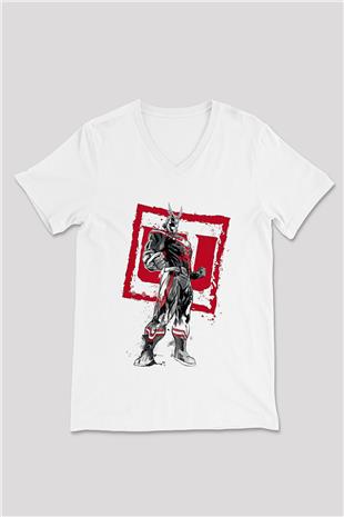 Attack On Titan Baskılı Unisex Siyah V Yaka Tişört - Tshirt