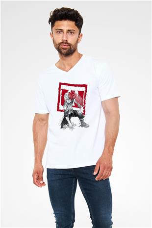 Attack On Titan Baskılı Unisex Siyah V Yaka Tişört - Tshirt
