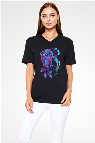 Attack On Titan Baskılı Unisex Siyah V Yaka Tişört - Tshirt