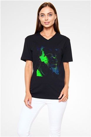 Attack On Titan Baskılı Unisex Siyah V Yaka Tişört - Tshirt