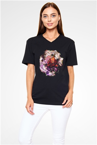 Attack On Titan Baskılı Unisex Siyah V Yaka Tişört - Tshirt