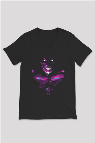 Attack On Titan Baskılı Unisex Siyah V Yaka Tişört - Tshirt