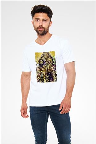 Attack On Titan Baskılı Unisex Siyah V Yaka Tişört - Tshirt