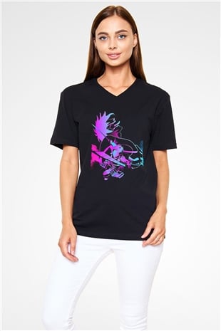 Attack On Titan Baskılı Unisex Siyah V Yaka Tişört - Tshirt