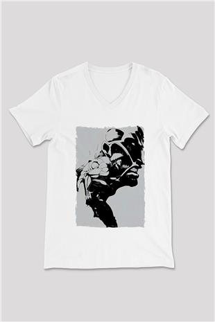 Attack On Titan Baskılı Unisex Siyah V Yaka Tişört - Tshirt