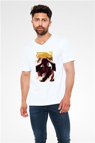 Attack On Titan Baskılı Unisex Siyah V Yaka Tişört - Tshirt