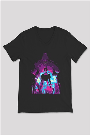 Attack On Titan Baskılı Unisex Siyah V Yaka Tişört - Tshirt