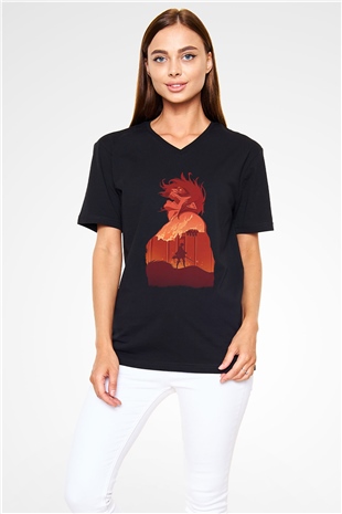 Attack On Titan Baskılı Unisex Siyah V Yaka Tişört - Tshirt