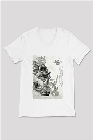 Attack On Titan Baskılı Unisex Siyah V Yaka Tişört - Tshirt