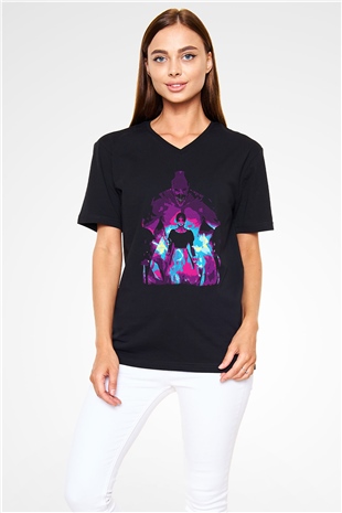 Attack On Titan Baskılı Unisex Siyah V Yaka Tişört - Tshirt