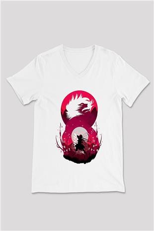 Attack On Titan Baskılı Unisex Siyah V Yaka Tişört - Tshirt