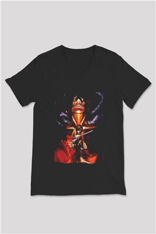 Attack On Titan Baskılı Unisex Siyah V Yaka Tişört - Tshirt