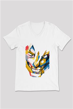 Attack On Titan Baskılı Unisex Siyah V Yaka Tişört - Tshirt
