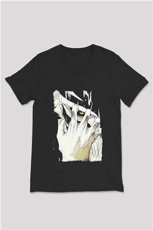 Attack On Titan Baskılı Unisex Siyah V Yaka Tişört - Tshirt
