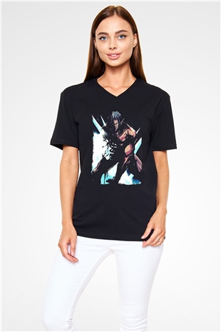 Attack On Titan Baskılı Unisex Siyah V Yaka Tişört - Tshirt