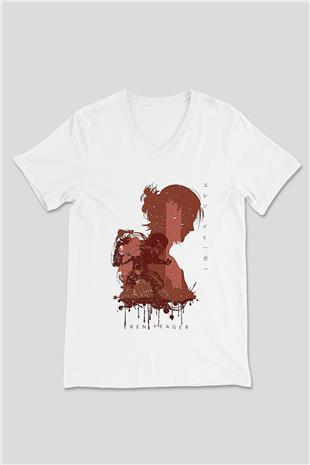 Attack On Titan Baskılı Unisex Siyah V Yaka Tişört - Tshirt