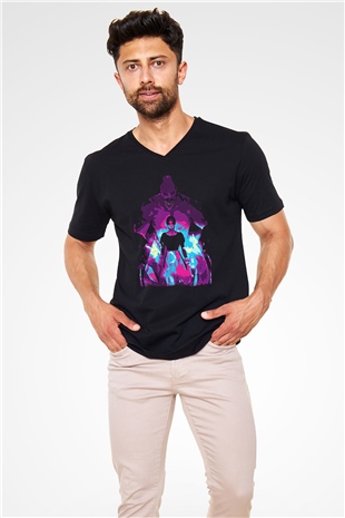 Attack On Titan Baskılı Unisex Siyah V Yaka Tişört - Tshirt