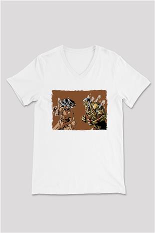 Attack On Titan Baskılı Unisex Siyah V Yaka Tişört - Tshirt