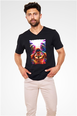Attack On Titan Baskılı Unisex Siyah V Yaka Tişört - Tshirt