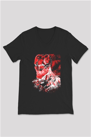 Attack On Titan Baskılı Unisex Siyah V Yaka Tişört - Tshirt