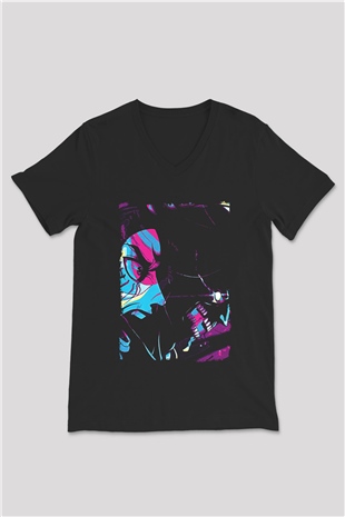 Attack On Titan Baskılı Unisex Siyah V Yaka Tişört - Tshirt