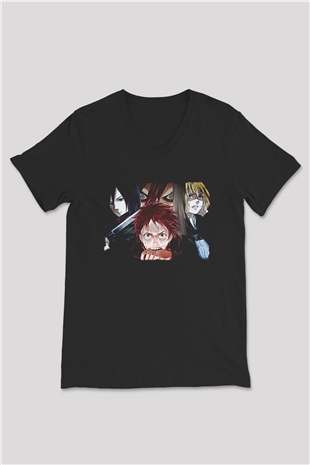 Attack On Titan Baskılı Unisex Siyah V Yaka Tişört - Tshirt