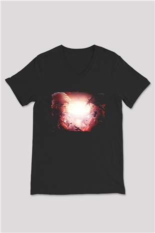 Attack On Titan Baskılı Unisex Siyah V Yaka Tişört - Tshirt