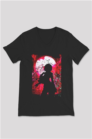 Attack On Titan Baskılı Unisex Siyah V Yaka Tişört - Tshirt