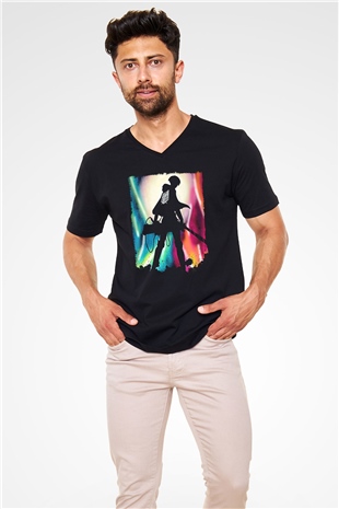 Attack On Titan Baskılı Unisex Siyah V Yaka Tişört - Tshirt