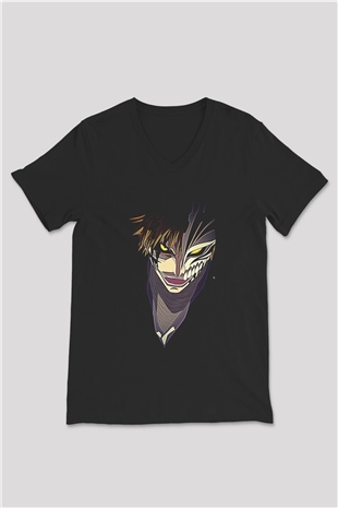 Attack On Titan Baskılı Unisex Siyah V Yaka Tişört - Tshirt