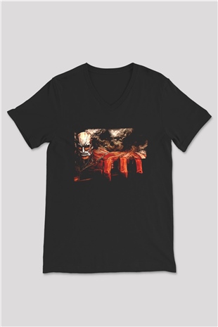 Attack On Titan Baskılı Unisex Siyah V Yaka Tişört - Tshirt