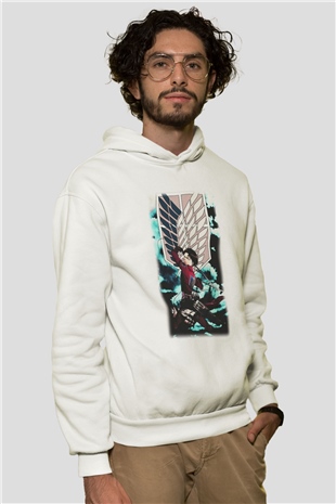 Attack on Titan Beyaz Unisex Kapşonlu Sweatshirt