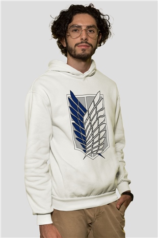 Attack on Titan Beyaz Unisex Kapşonlu Sweatshirt
